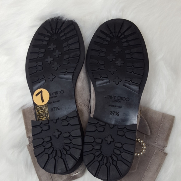 Jimmy Choo Youth Pearls Buckle Booties Taupe Sz 7 - Picture 8 of 10